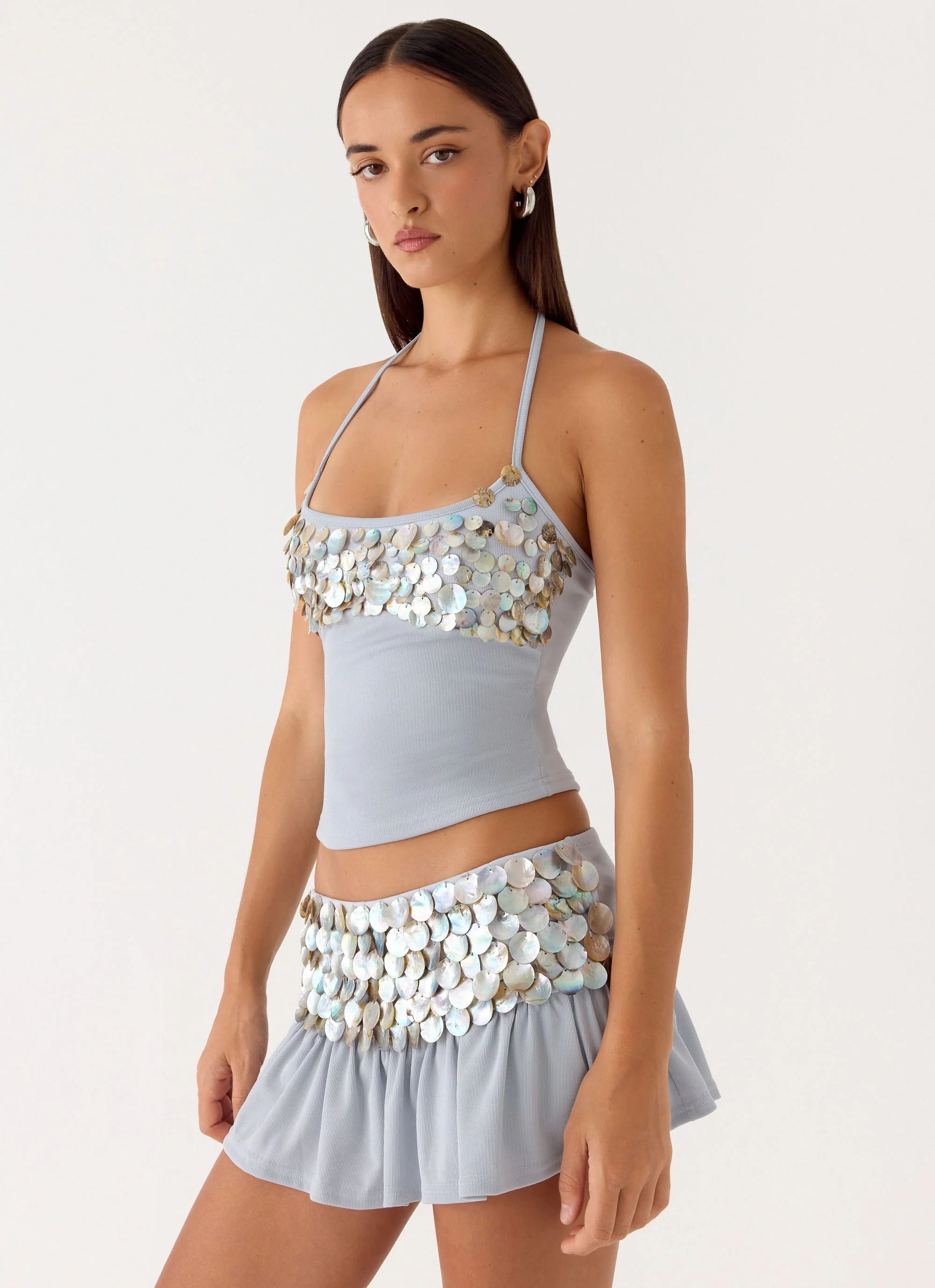 Merinda Halter Top - Misty Blue