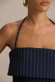 Ember Navy Pinstripe Square Neck Mini Dress