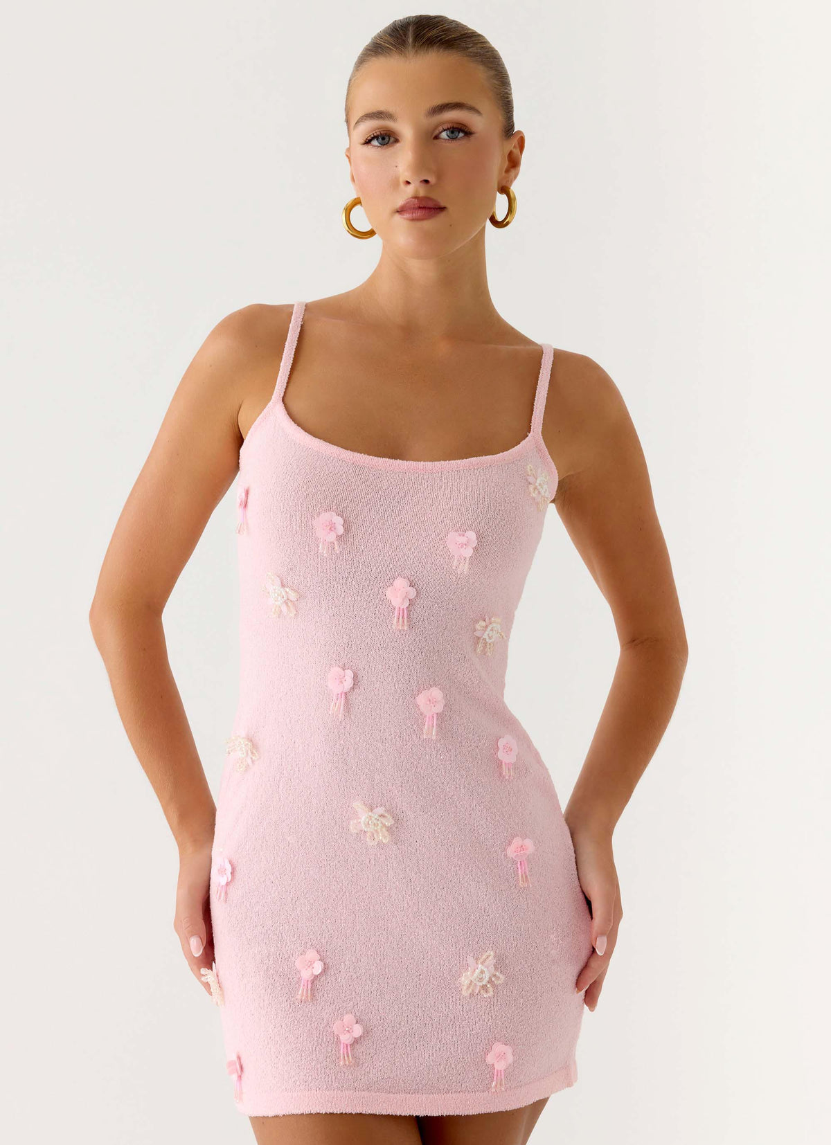 Roa Embellished Knit Mini Dress Pink