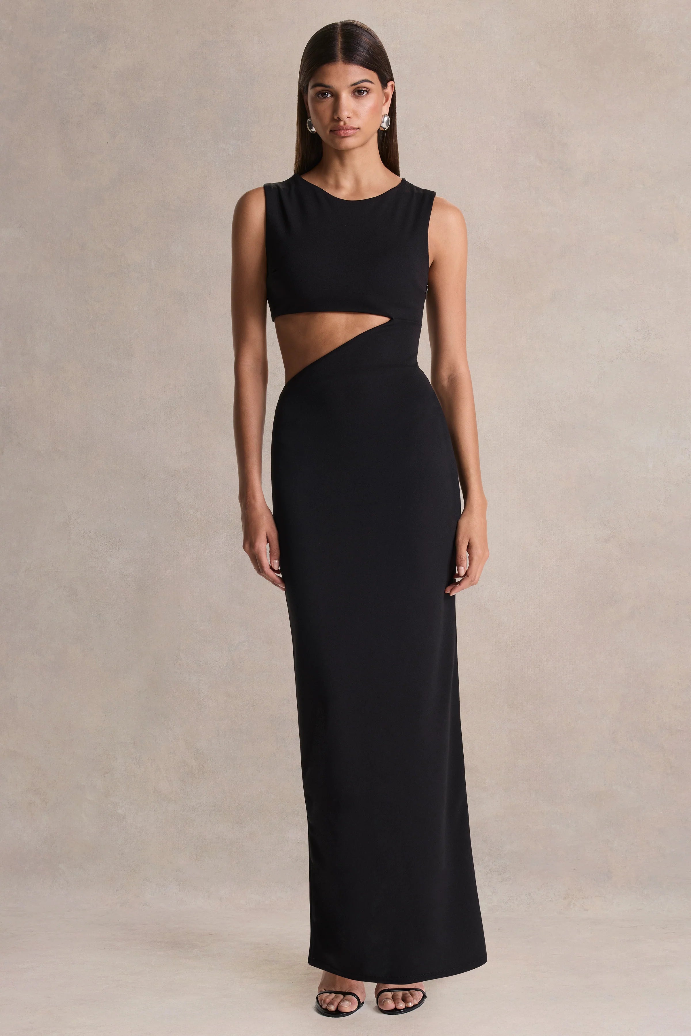 Roseth Black High Neck Maxi Dress With Removable Cape