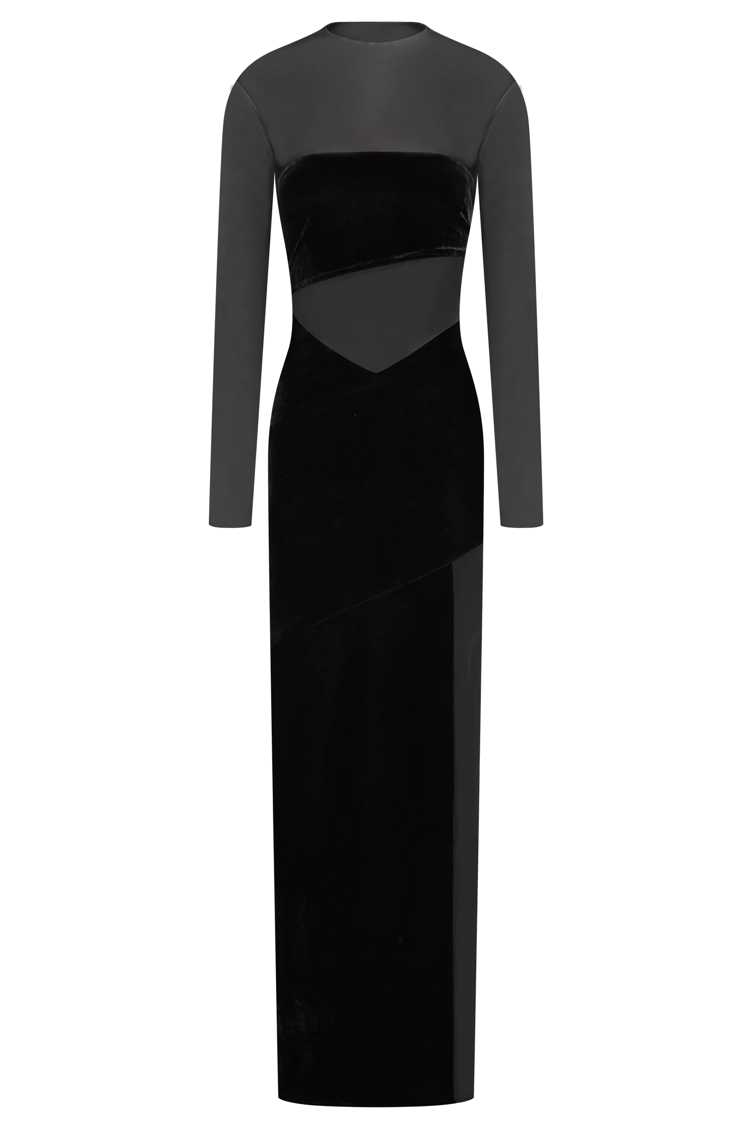 Davina Velvet And Mesh Maxi Dress Black