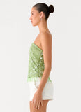 Sea Garden Beaded Strapless Top Green