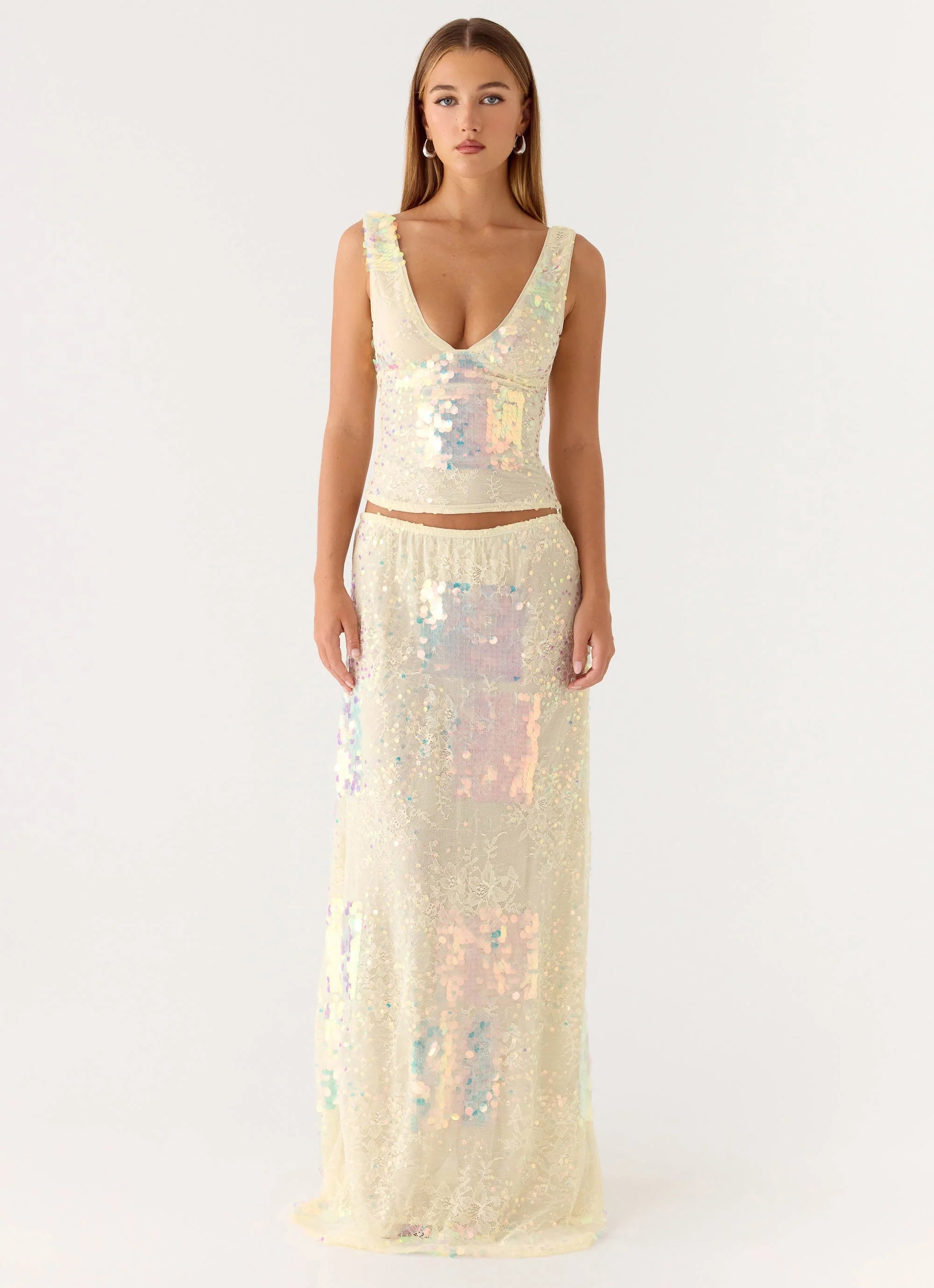 Erinah Sequin Maxi Skirt - Yellow