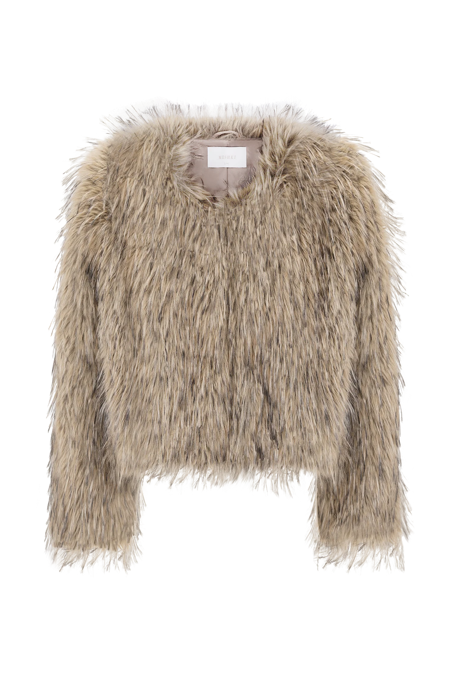 Ottie Mongolian Faux Fur Cropped Jacket Brown Multi