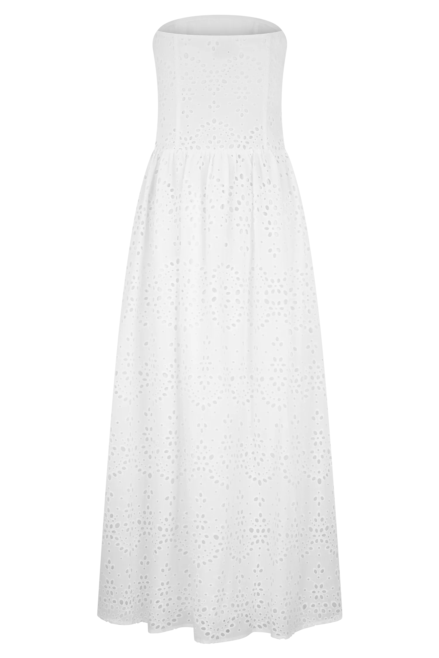 Maureen Broderie Strapless Maxi Dress White