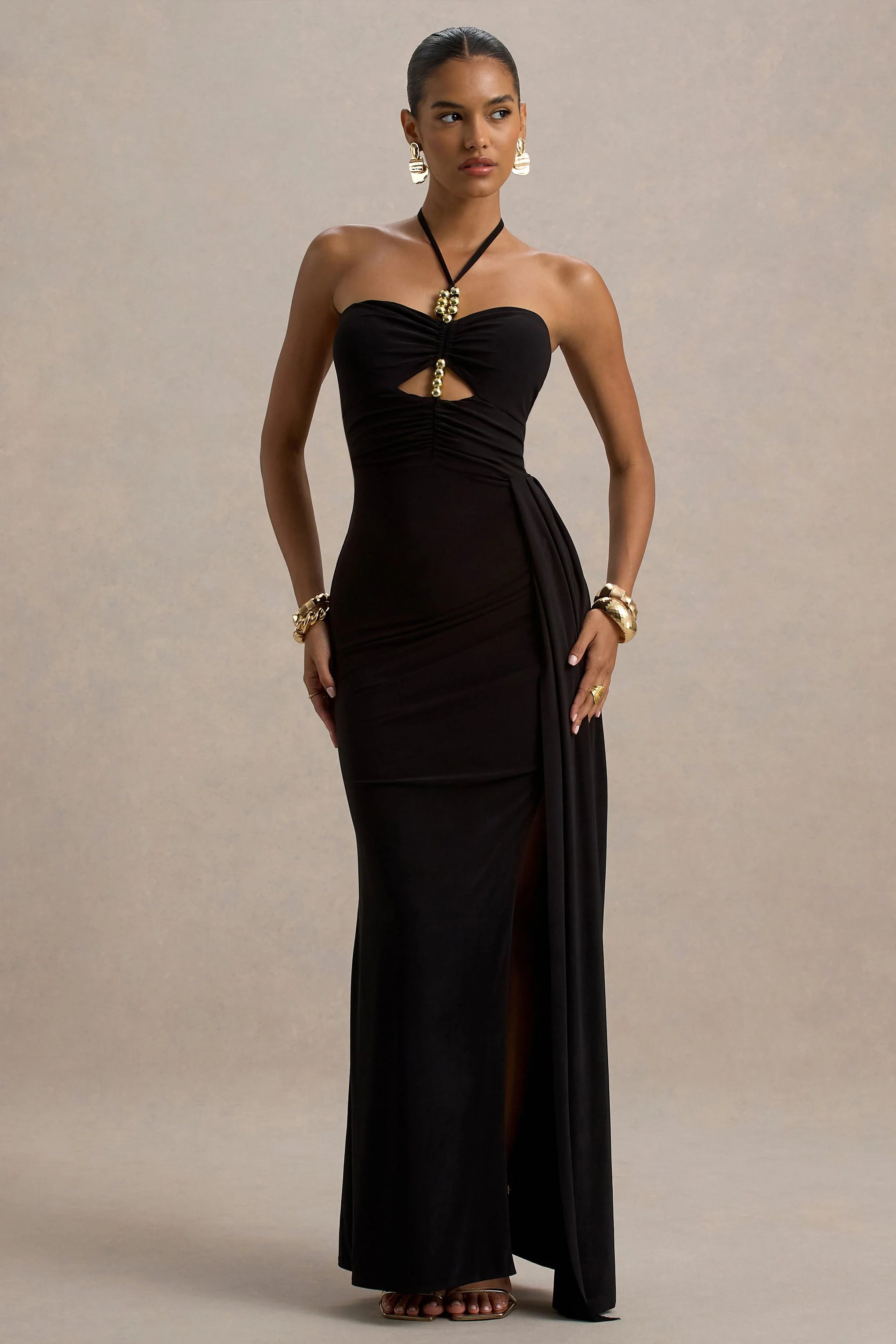 Mohito Black Halter Neck Cut Out Maxi Dress With Split