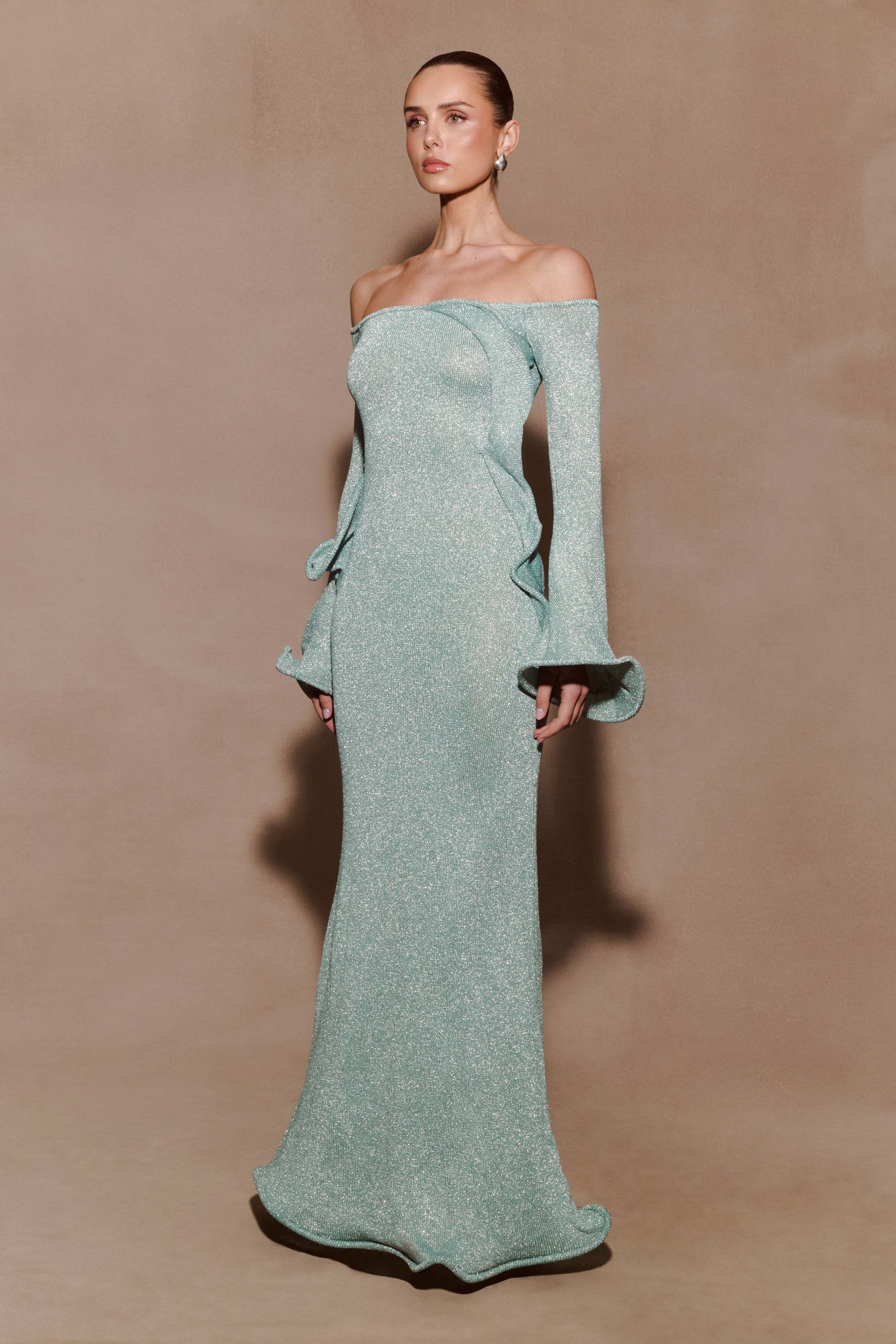 Sandrine Lurex Knit Maxi Dress Aqua