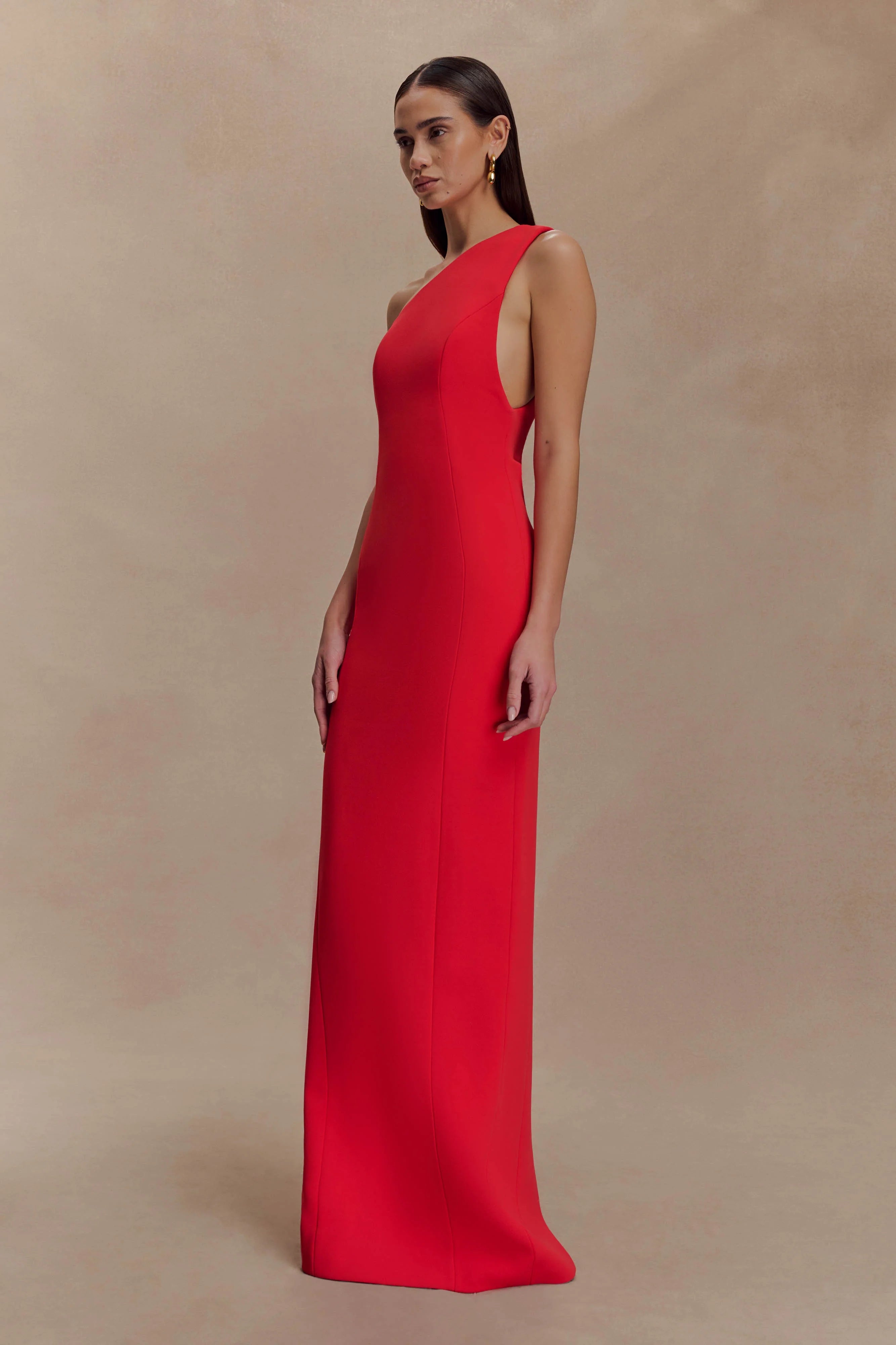 Milena One Shoulder Crepe Maxi Dress Red