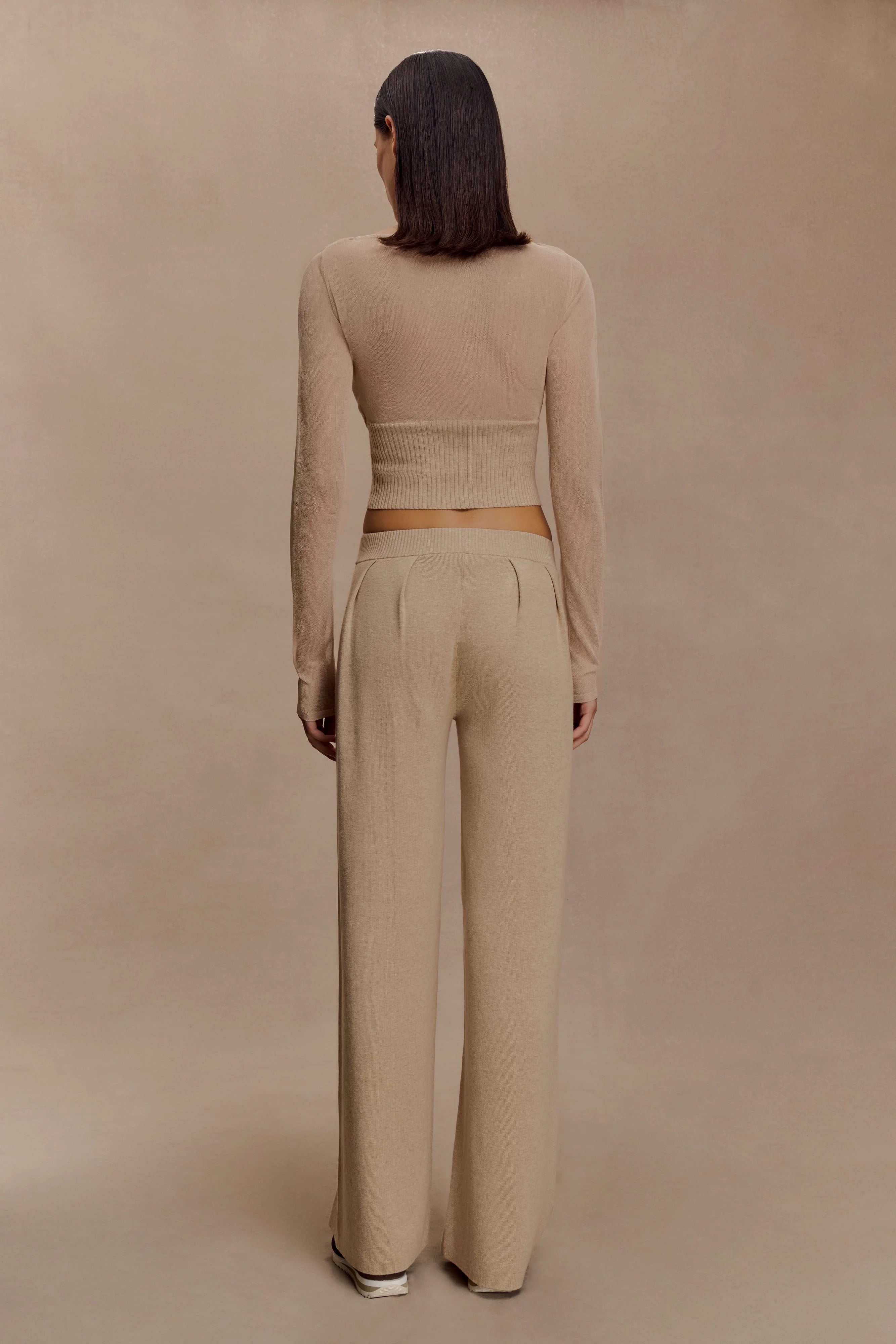 Frannie Gathered Silk Blend Knit Pants Sand