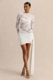 Milavia White Lace Crew Neck Mini Dress With Wrap Sash Detail