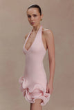 Willowmena Halter Neckline Mini Dress With Tubed Hem Baby Pink