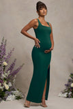 Avril Bottle Green Square Neck Maternity Maxi Dress with Split
