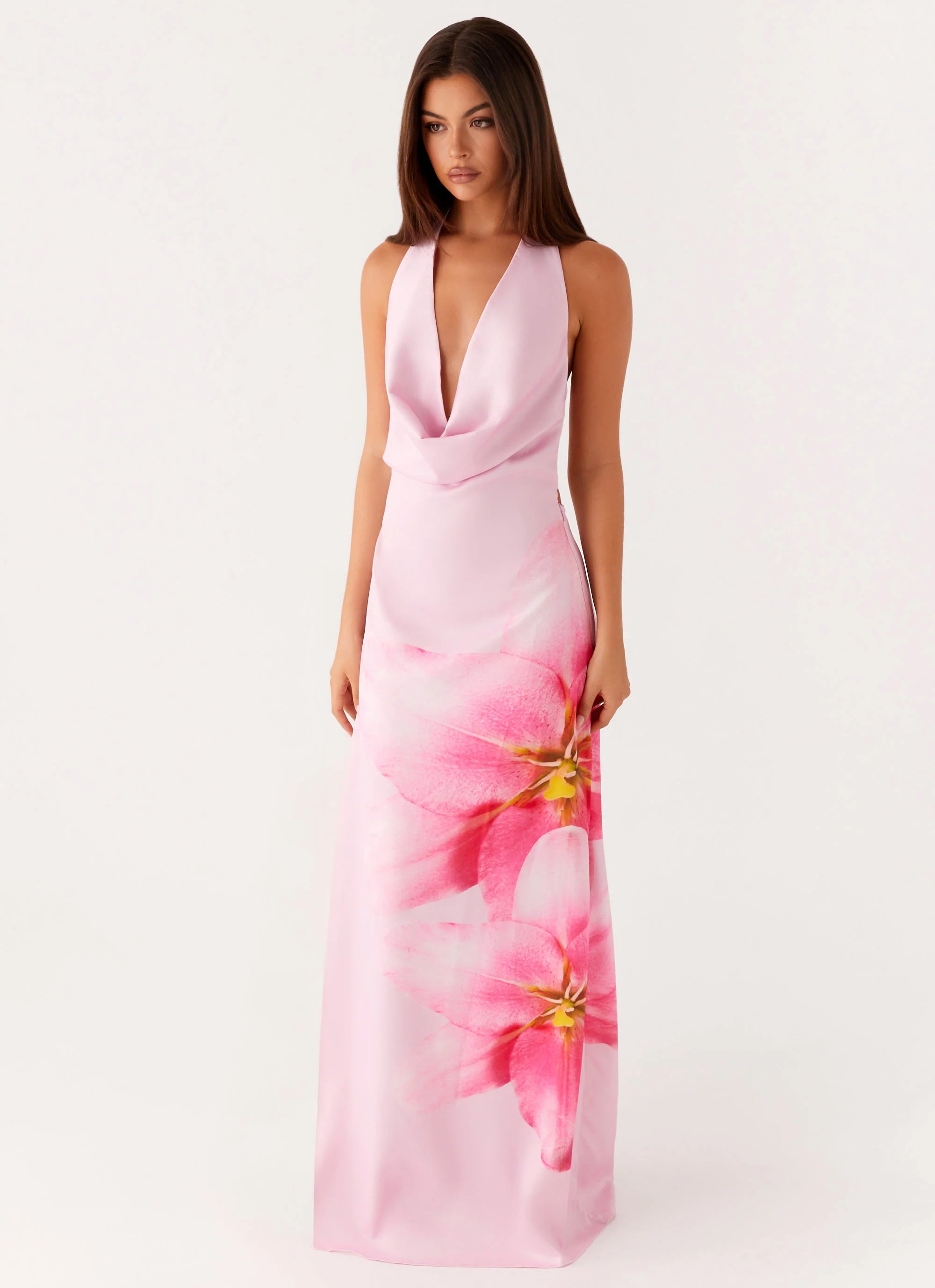 Bryony Cowl Maxi Dress Pink