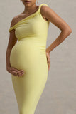 Salome Lemon Twisted Asymmetric Maternity Midi Dress