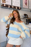 Delvey Light Blue Striped Chunky Knit Sweater