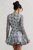 Claribel Black White Lace Long Sleeve Mini Dress With Ruffle Hem