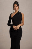 Orsa Black One Shoulder Asymmetric Maxi Dress