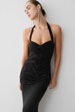 Hoai Gathered Slinky Halter Maxi Dress Black