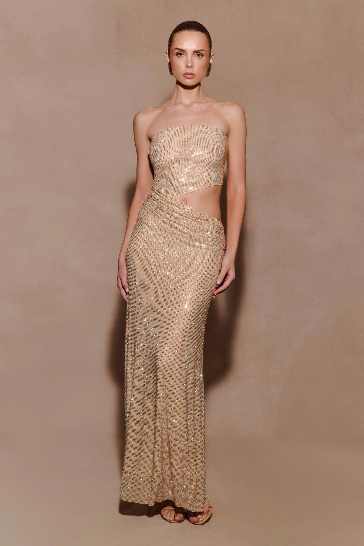 Starla Strapless Diamante Maxi Dress Gold