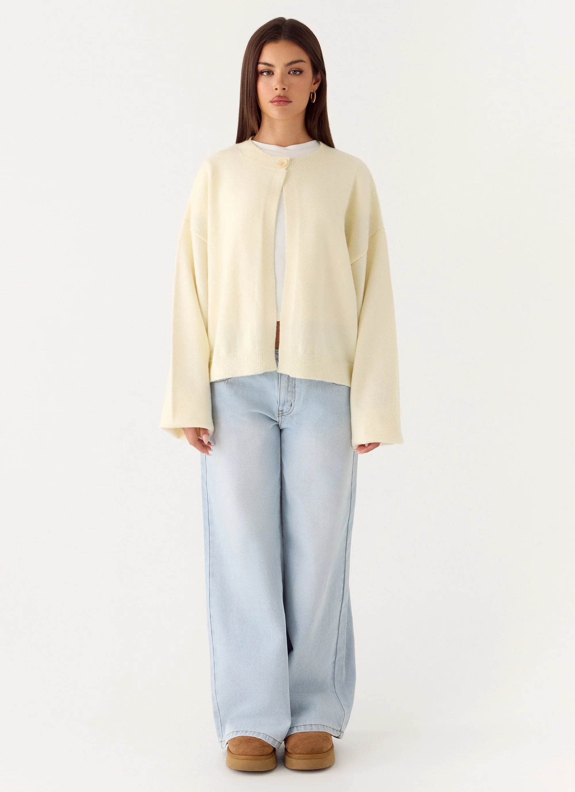 Annie One Button Cardigan Ivory Cream
