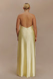 Bella Satin Halter Maxi Dress Lemon