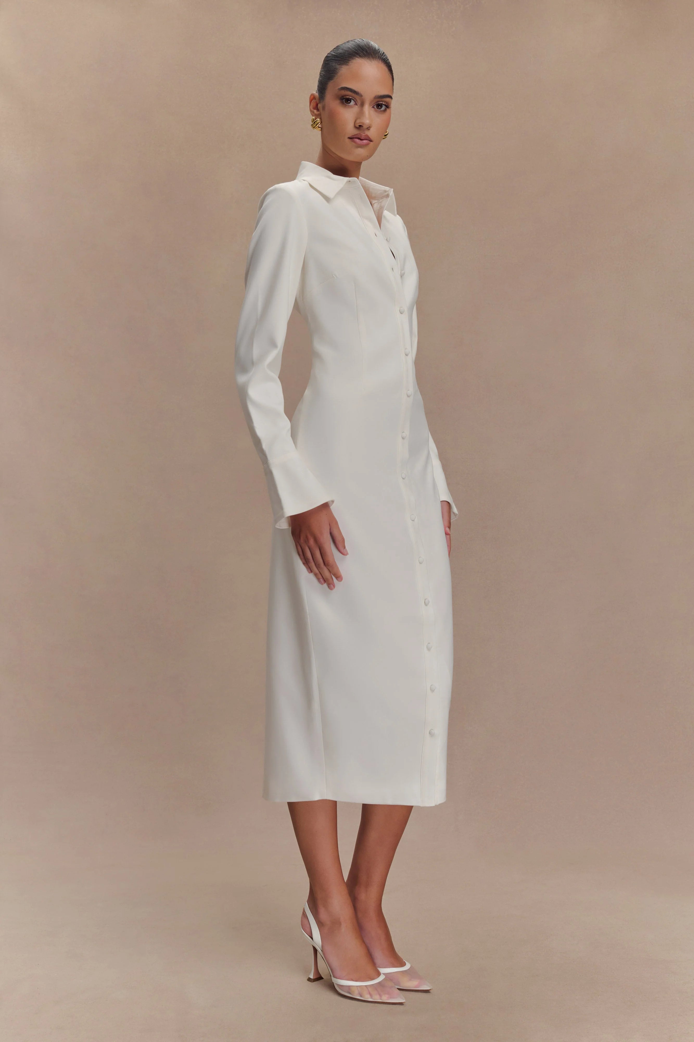 Dorian Fitted Shirt Midi Dress White