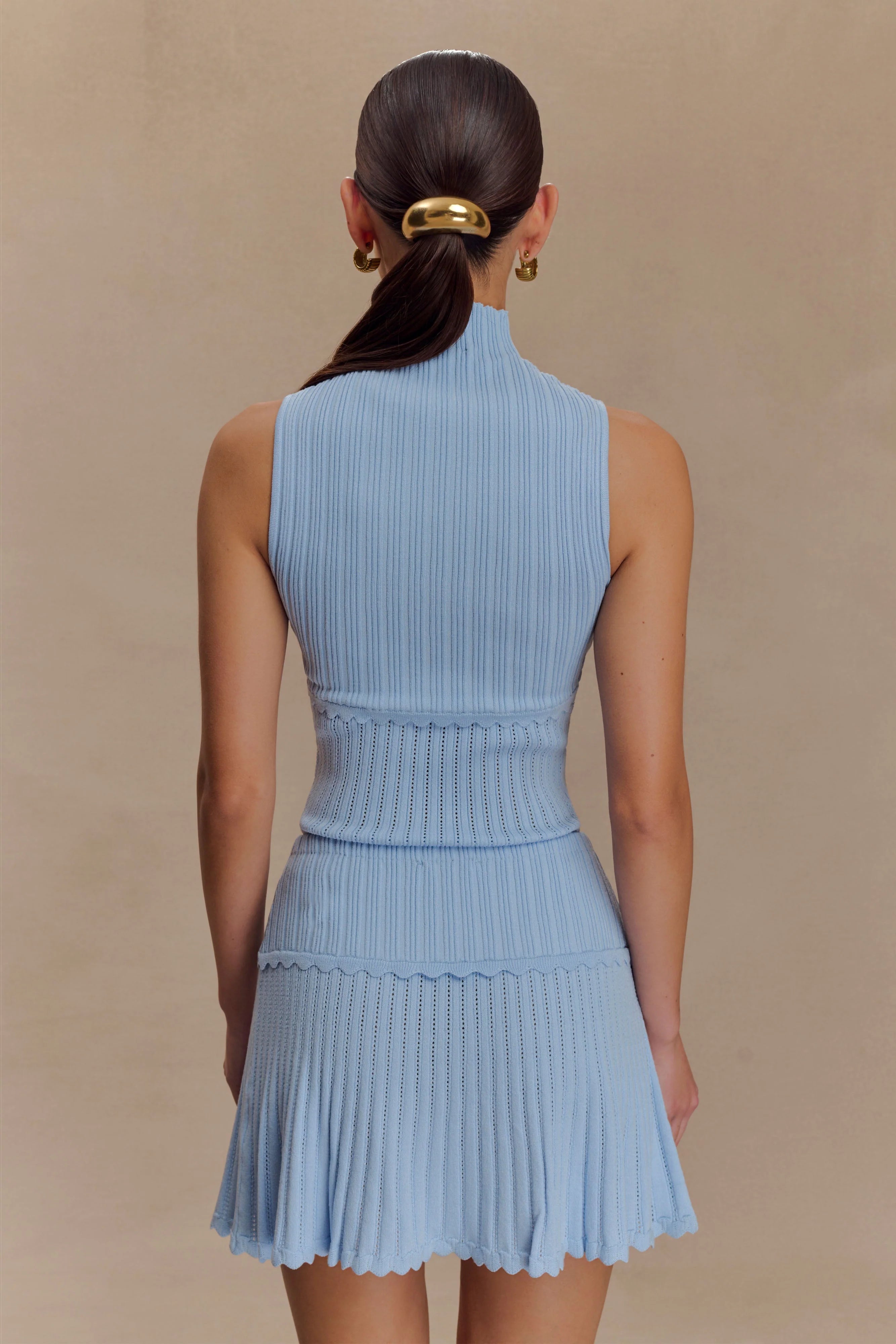 Indy Pointelle Knit Mini Skirt Cornflower Blue