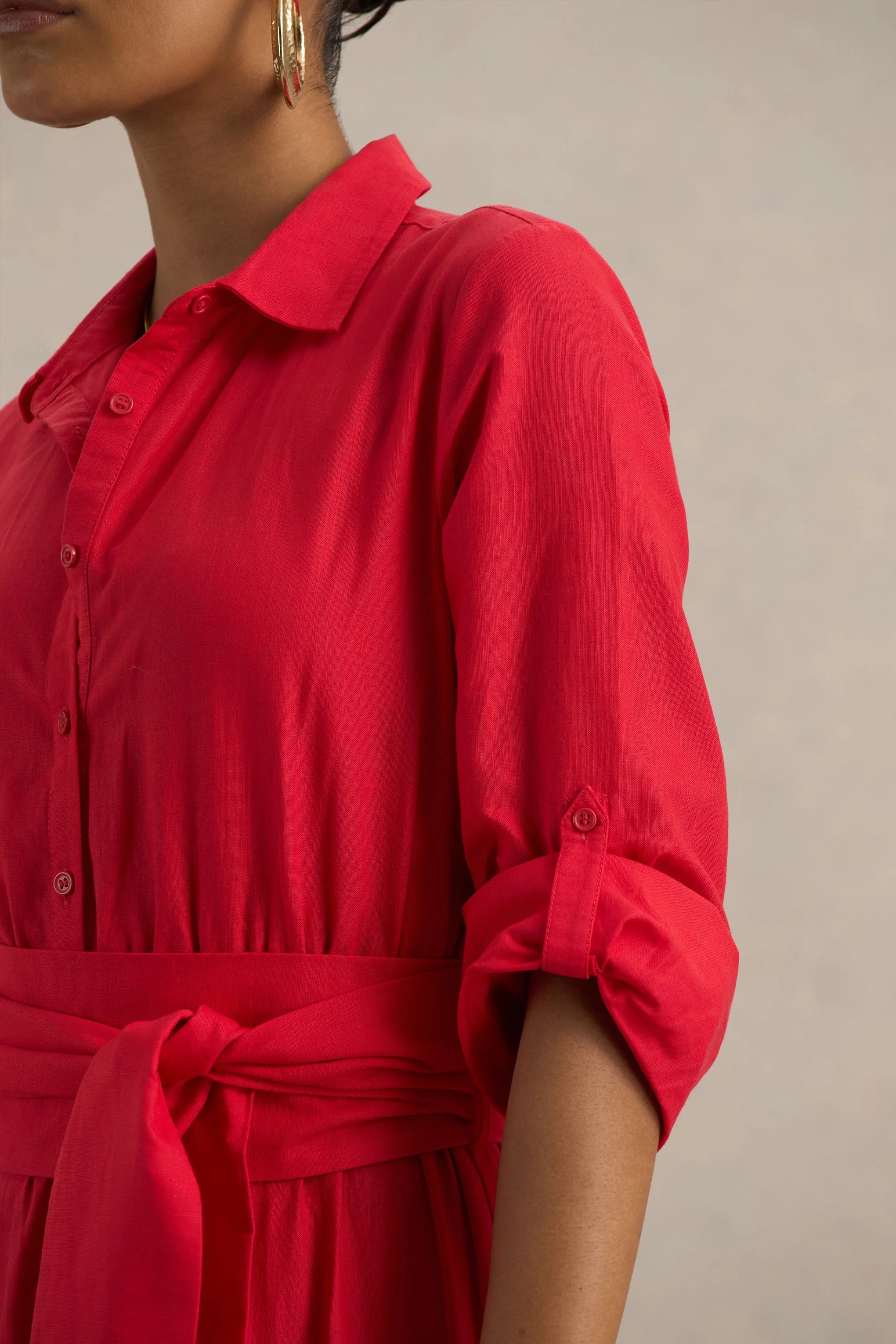 Sydney Red Belted Maxi Shirt Dress