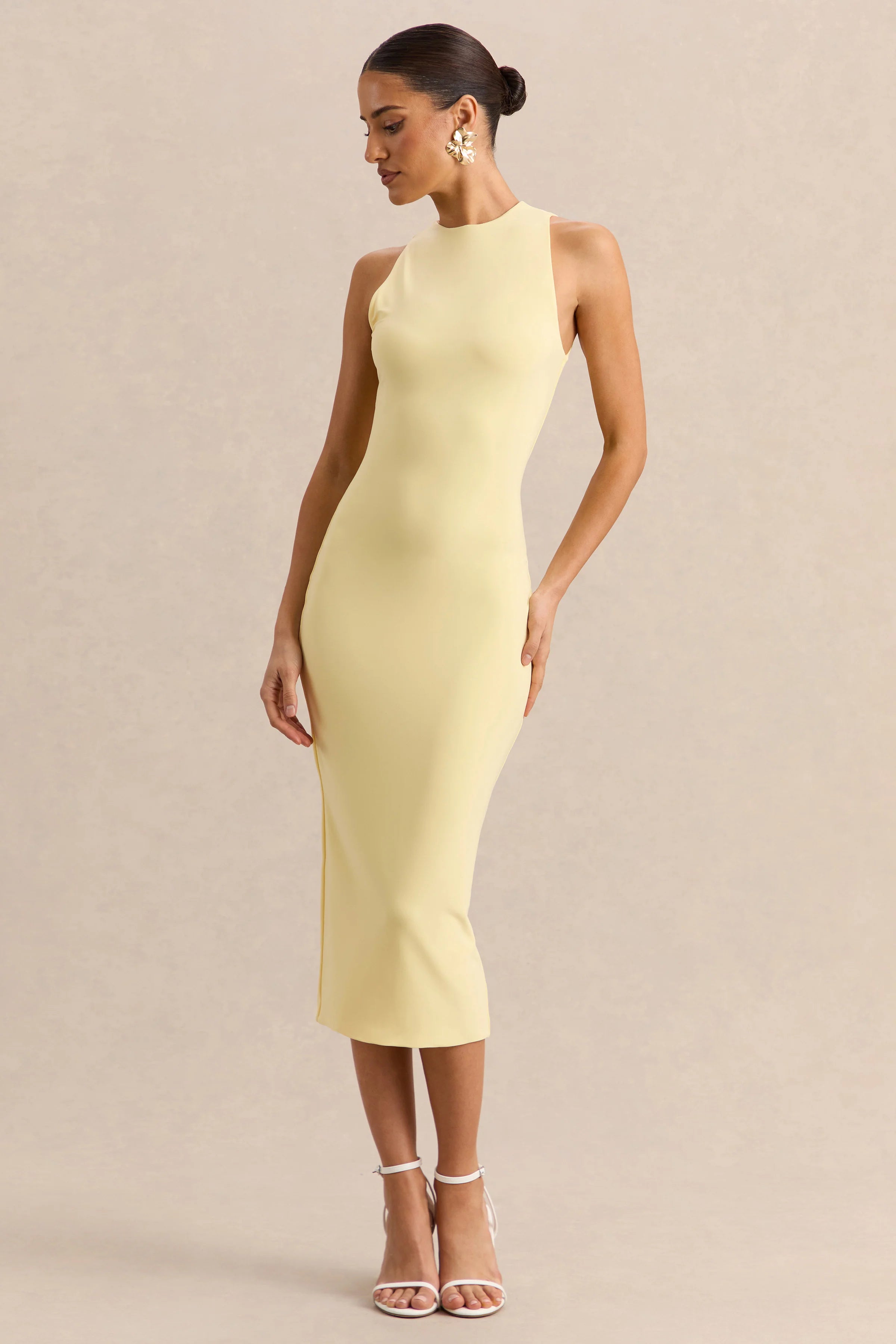 Mirana Lemon Halter Neck Midi Dress