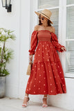 Women Floral Embroidered Maxi Dress Long Puff Sleeve Square Neck Bohemian Flowy Dress with Pockets Summer Fall