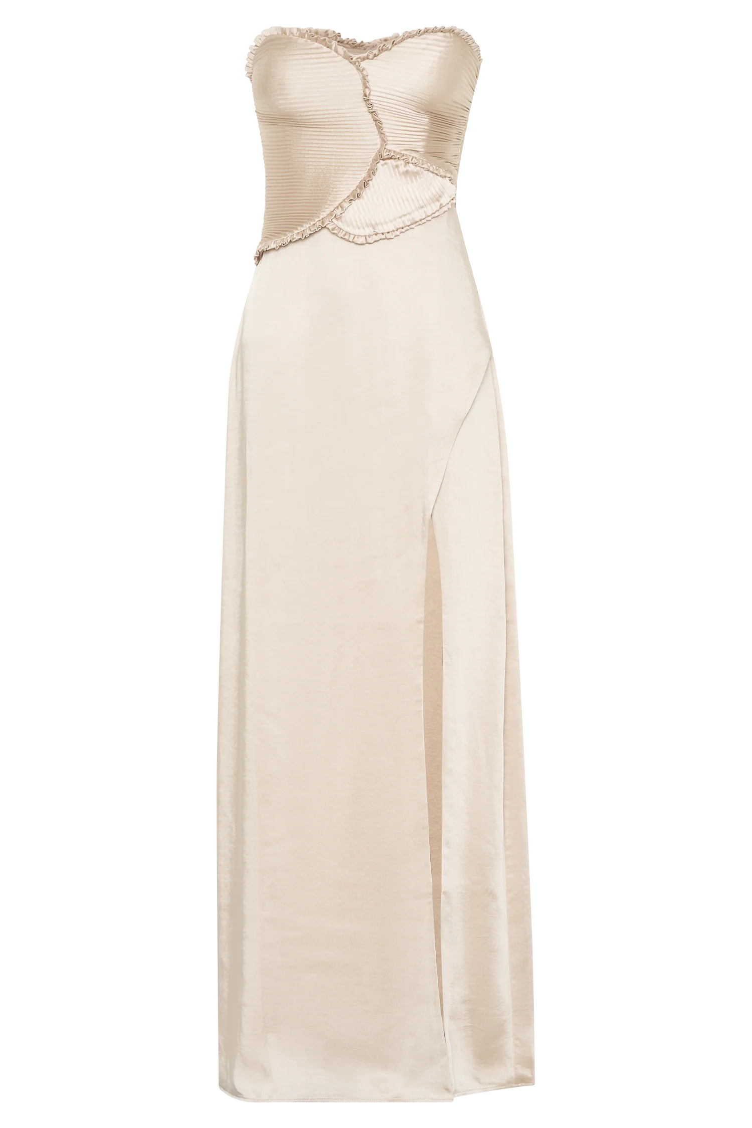 Larissa Satin Maxi Dress With Ruched Petals Blush Gold