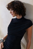 Nocturnal Black Ruched Mini Dress With Sash