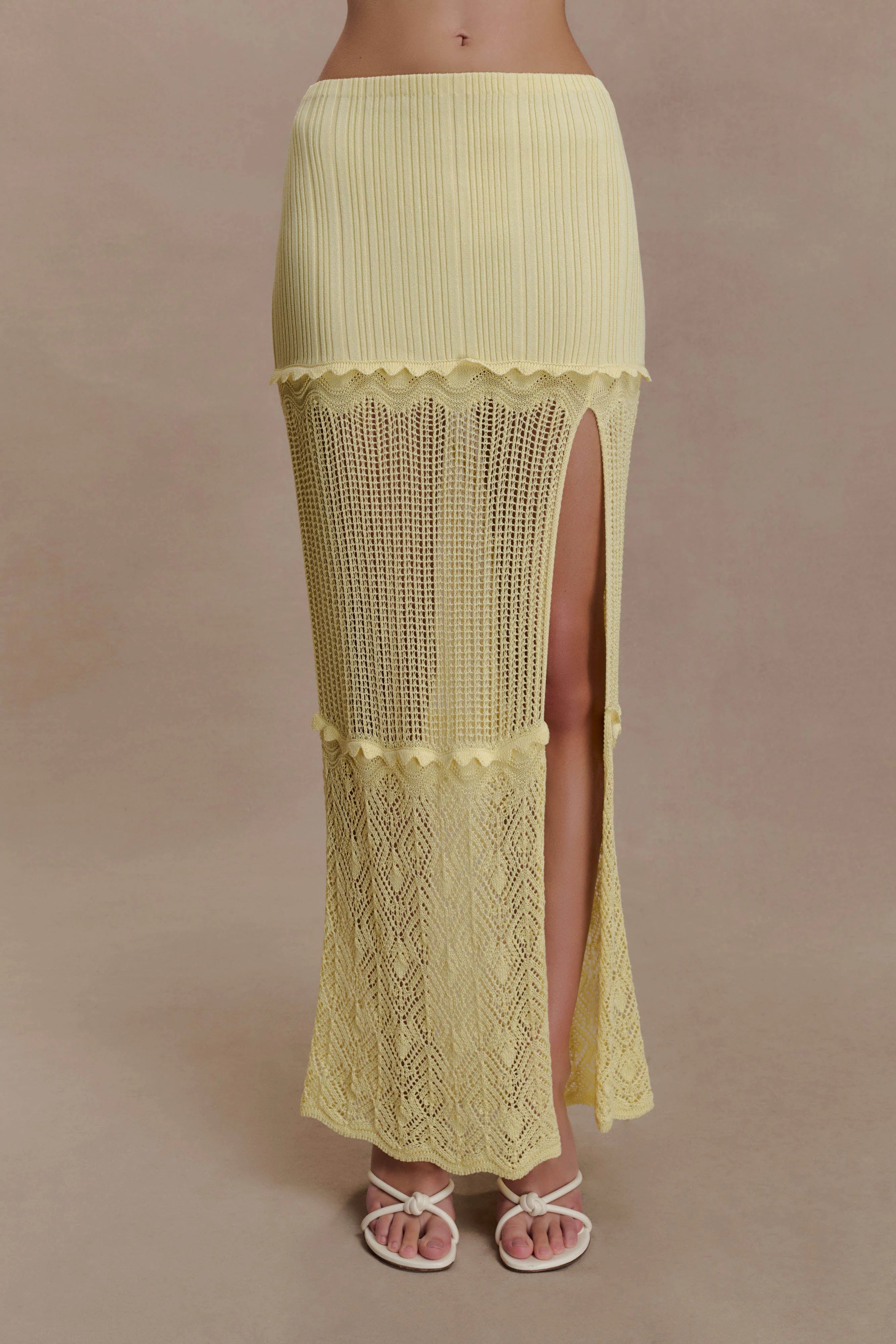 Coleene Pointelle Knit Maxi Skirt Lemon