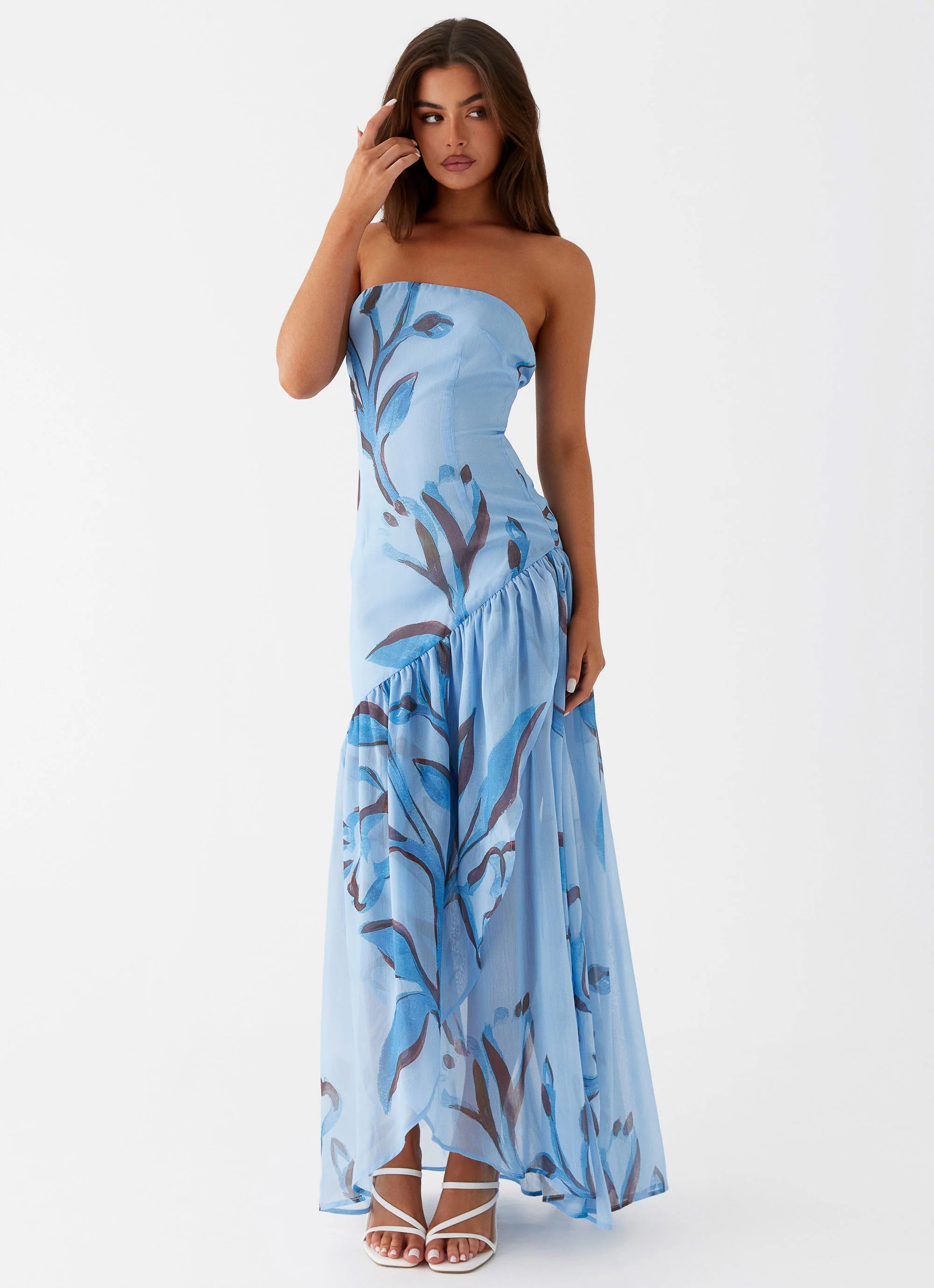 Solaris Strapless Maxi Dress Blue Floral
