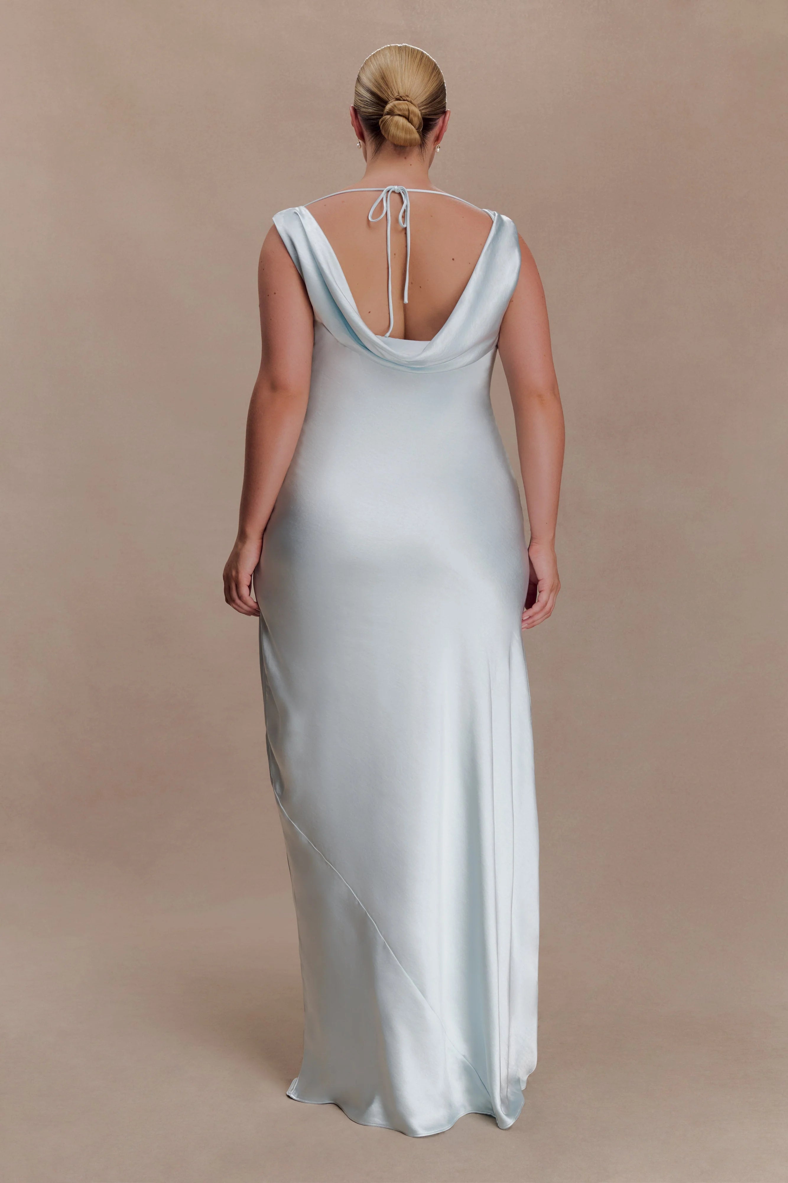 Ashley Cowl Neck Lace And Satin Maxi Dress Ice Blue