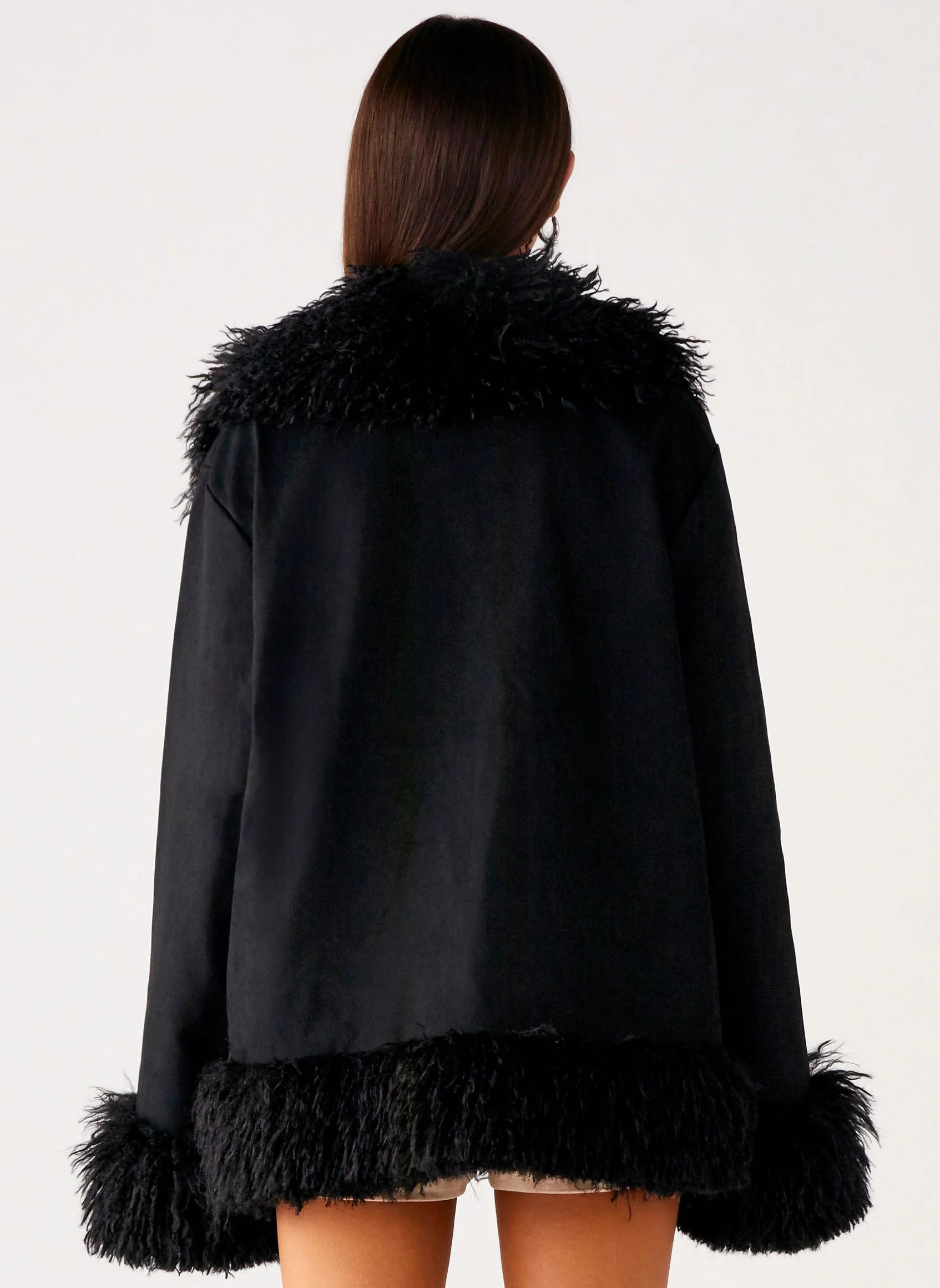 Carmelita Faux Fur Trim Jacket Black
