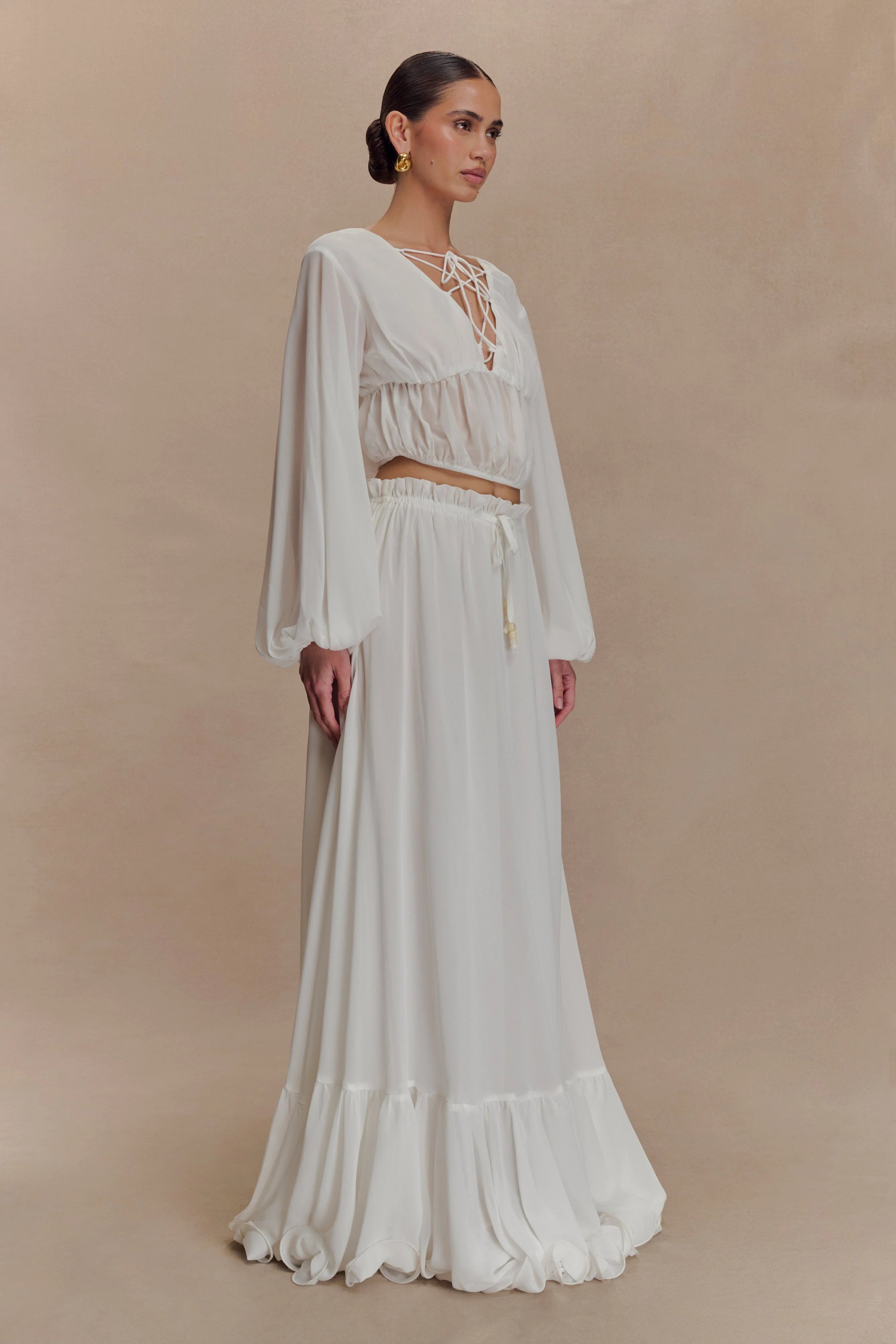 Carlie Chiffon Cross Tie Top Ivory