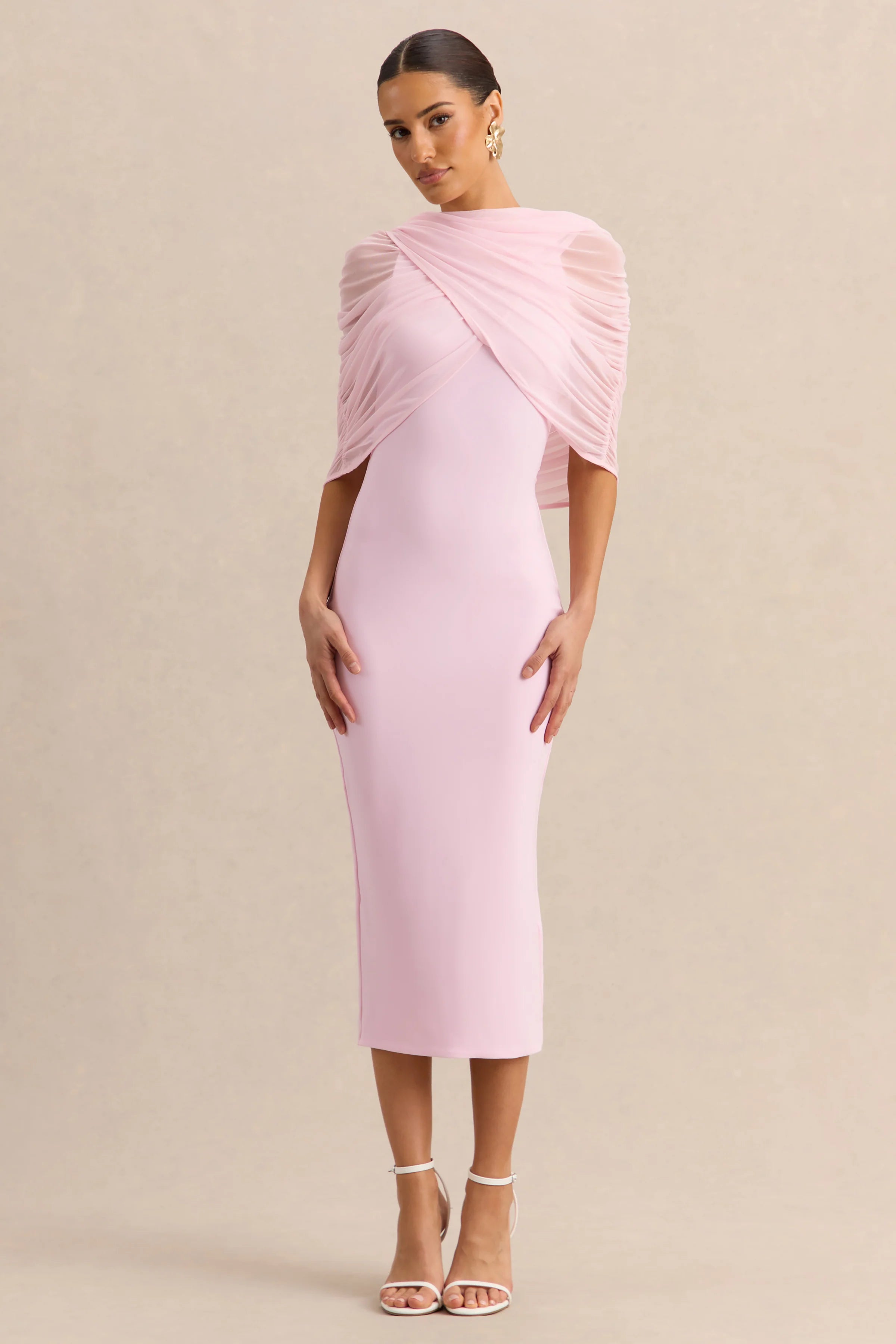 Mirana Light Pink High Neck Midi Dress
