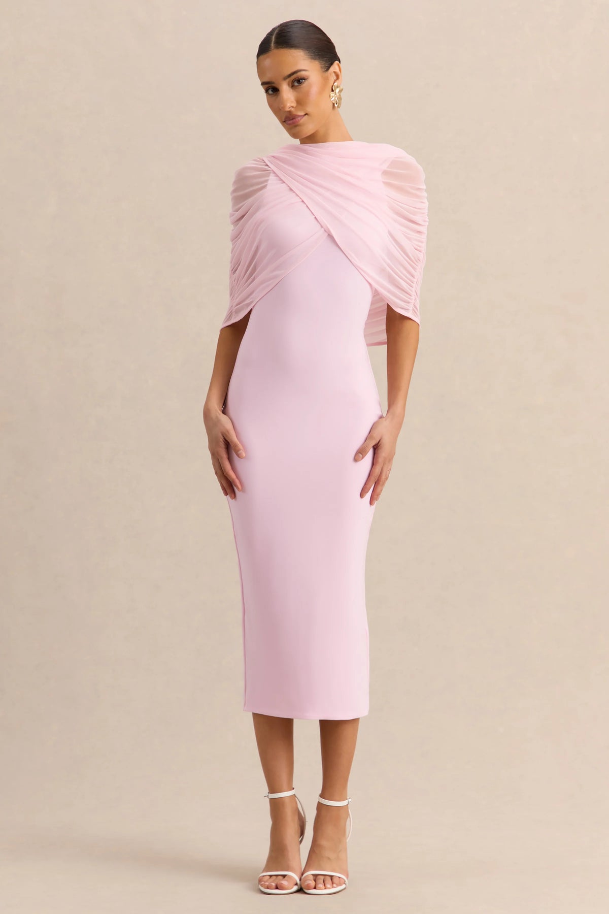 Mirana Light Pink High Neck Midi Dress