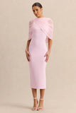 Mirana Light Pink High Neck Midi Dress