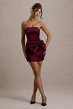 Tanisha Port Satin Bandeau Mini Dress With Bow