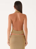 Olyssia Shimmer Embellished Top Shimmer Gold
