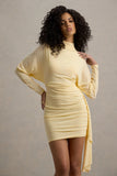 Emilia Pale Lemon Long Sleeve Mini Dress With Sash