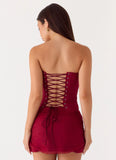 Atenea Draped Organza Corset Deep Red