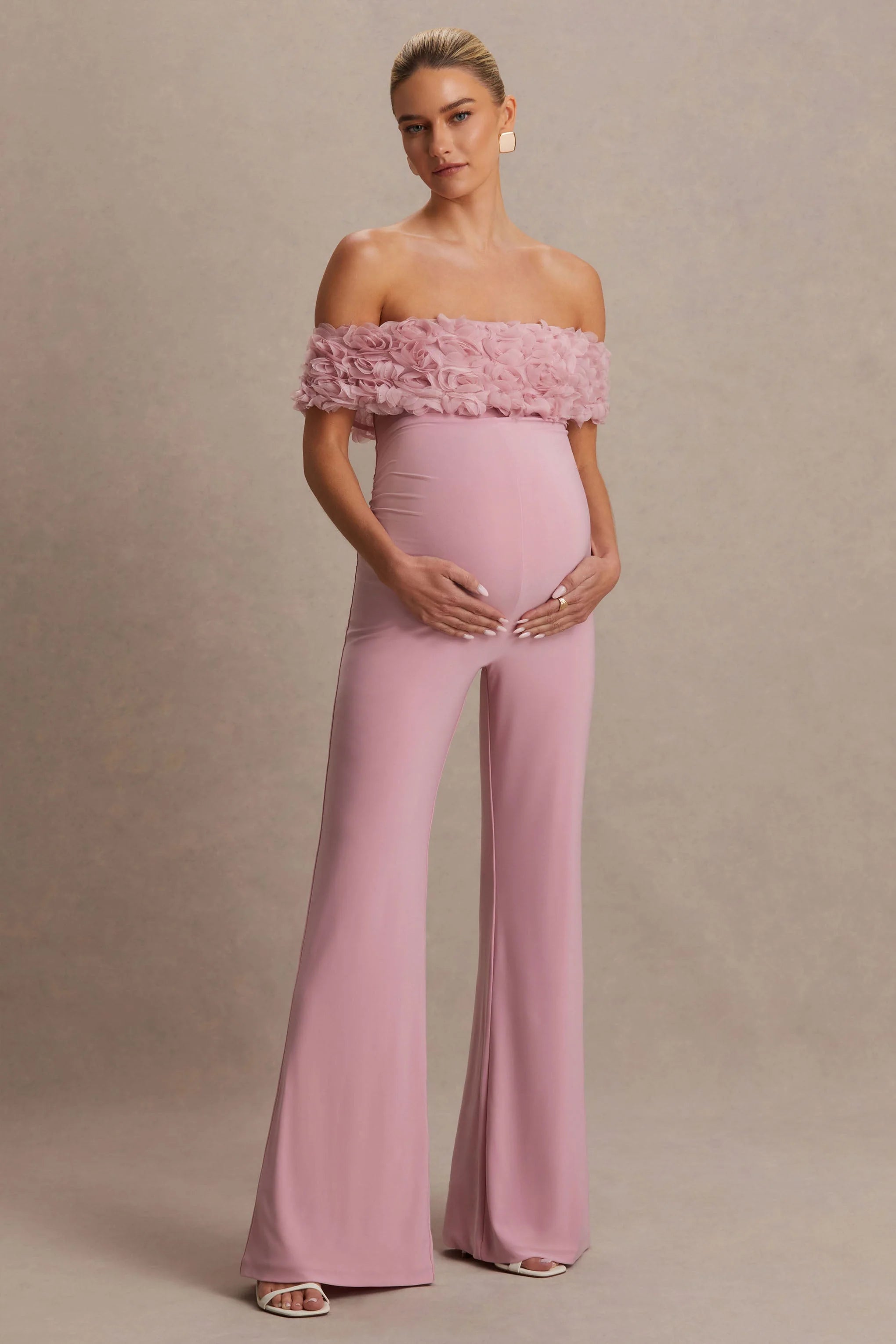 Sallow Pink Floral Bardot Maternity Jumpsuit