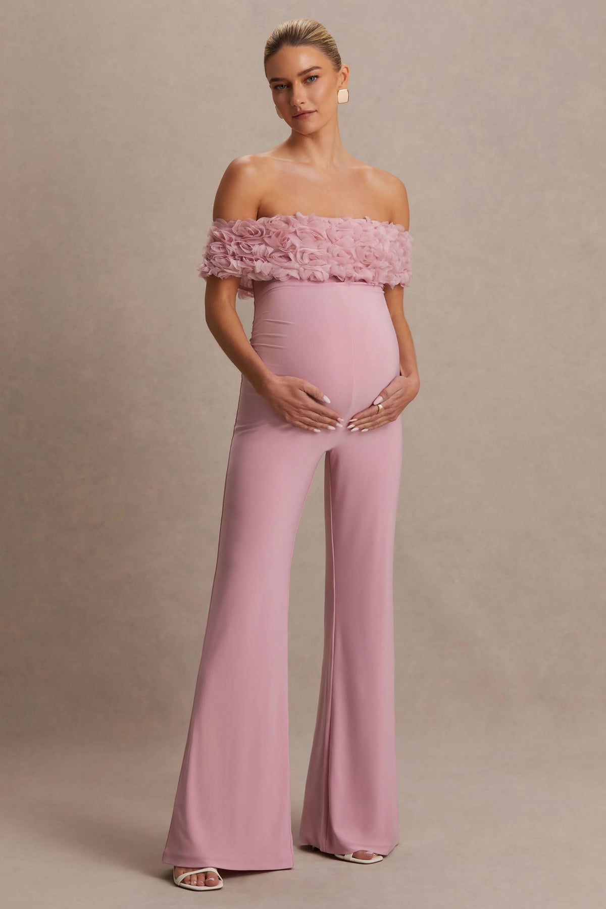Sallow Pink Floral Bardot Maternity Jumpsuit