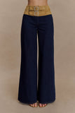 Miranda Faux Suede Belted Denim Wide Leg Jeans Indigo Blue