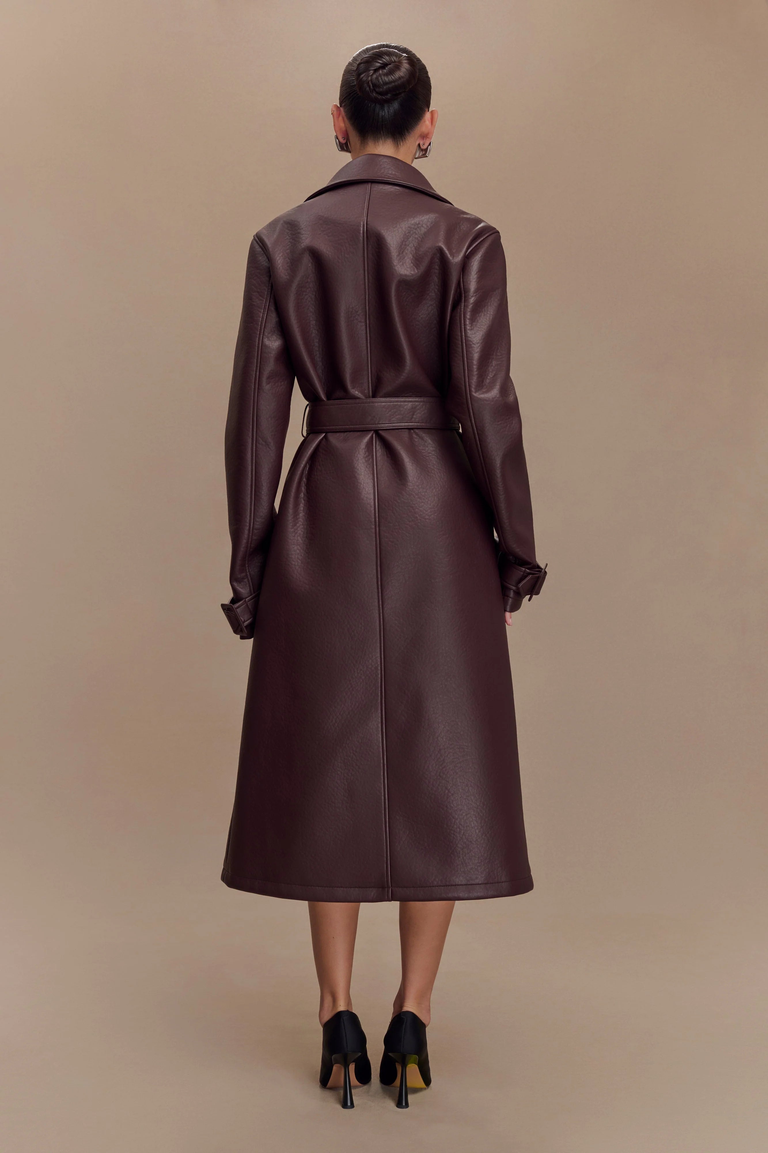 Tarah Faux Leather Trench Coat Cacao Brown