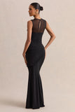 Lyssy Black High Neck Maxi Dress With Mesh Detail