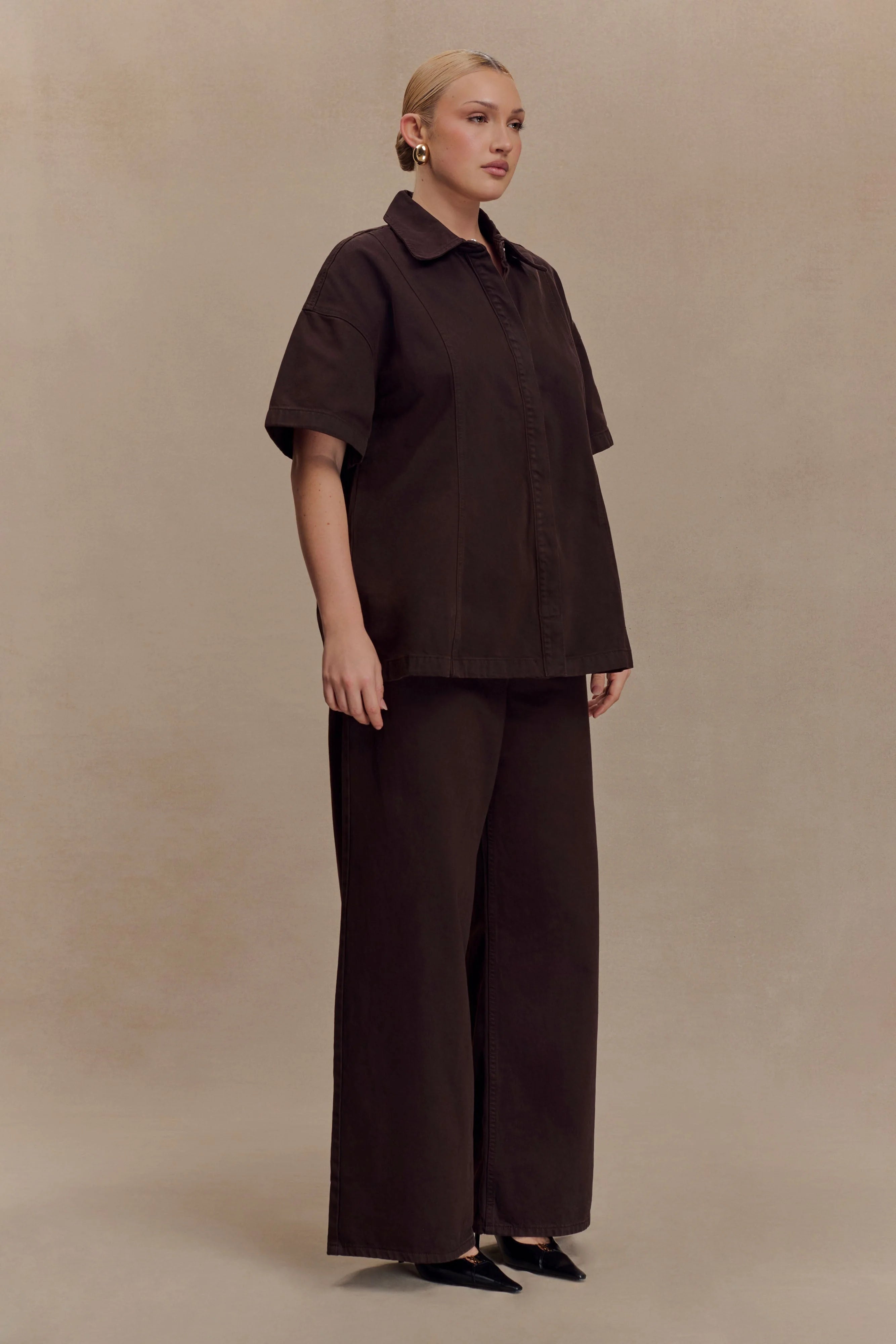 Maya Oversized Denim Shirt Chocolate